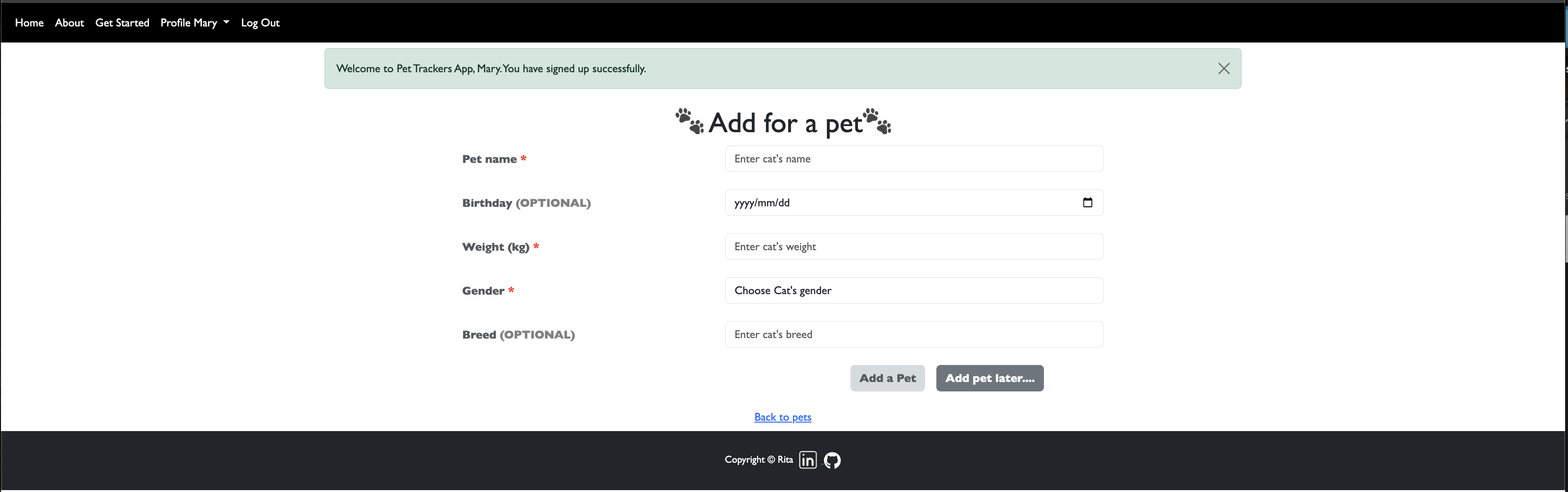 Add Pet Form