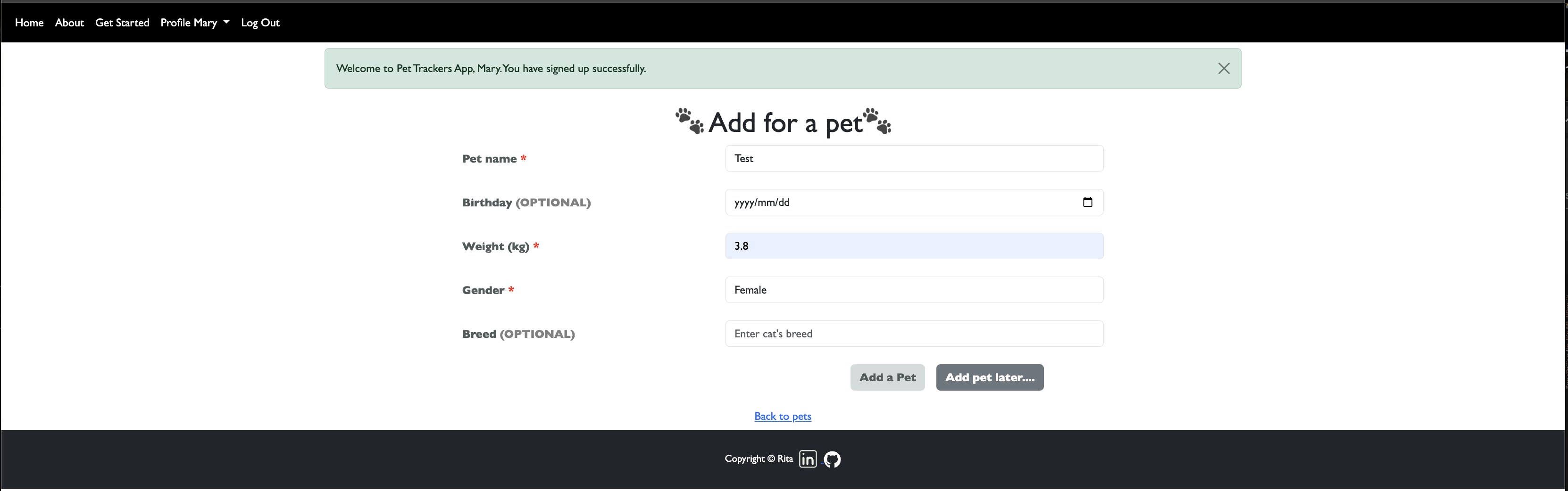 Input Pet Info