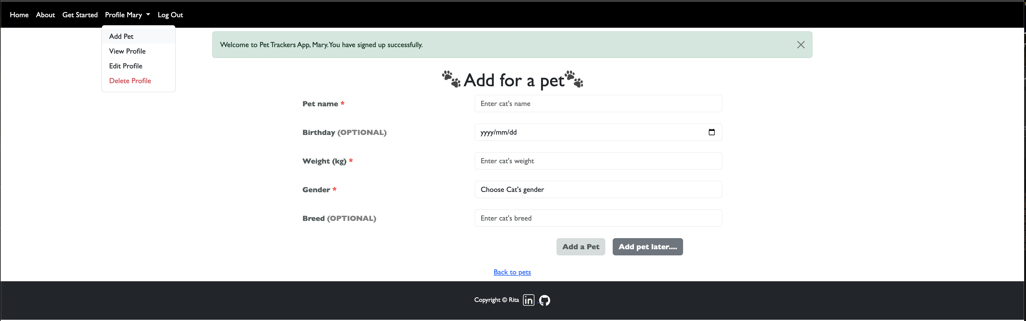 Profile Dropdown